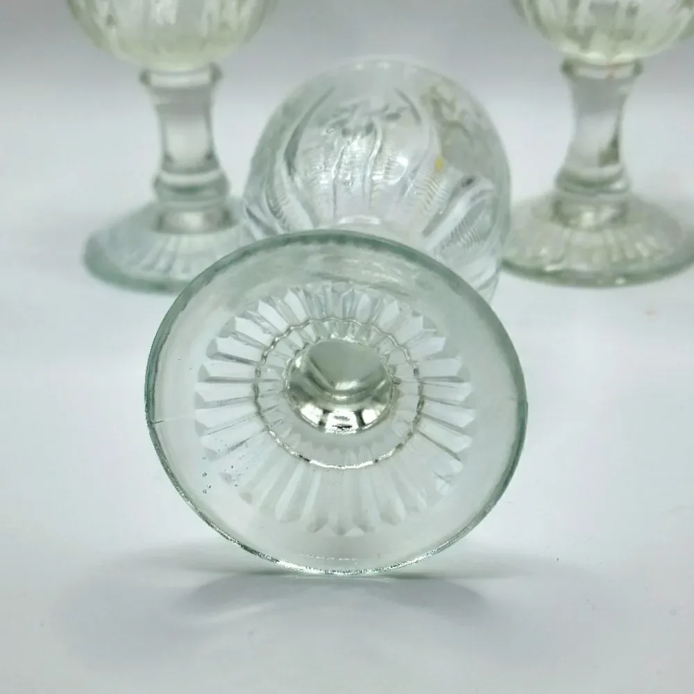 Vintage Set of 3 Iris & herringbone cordial stemmed glasses